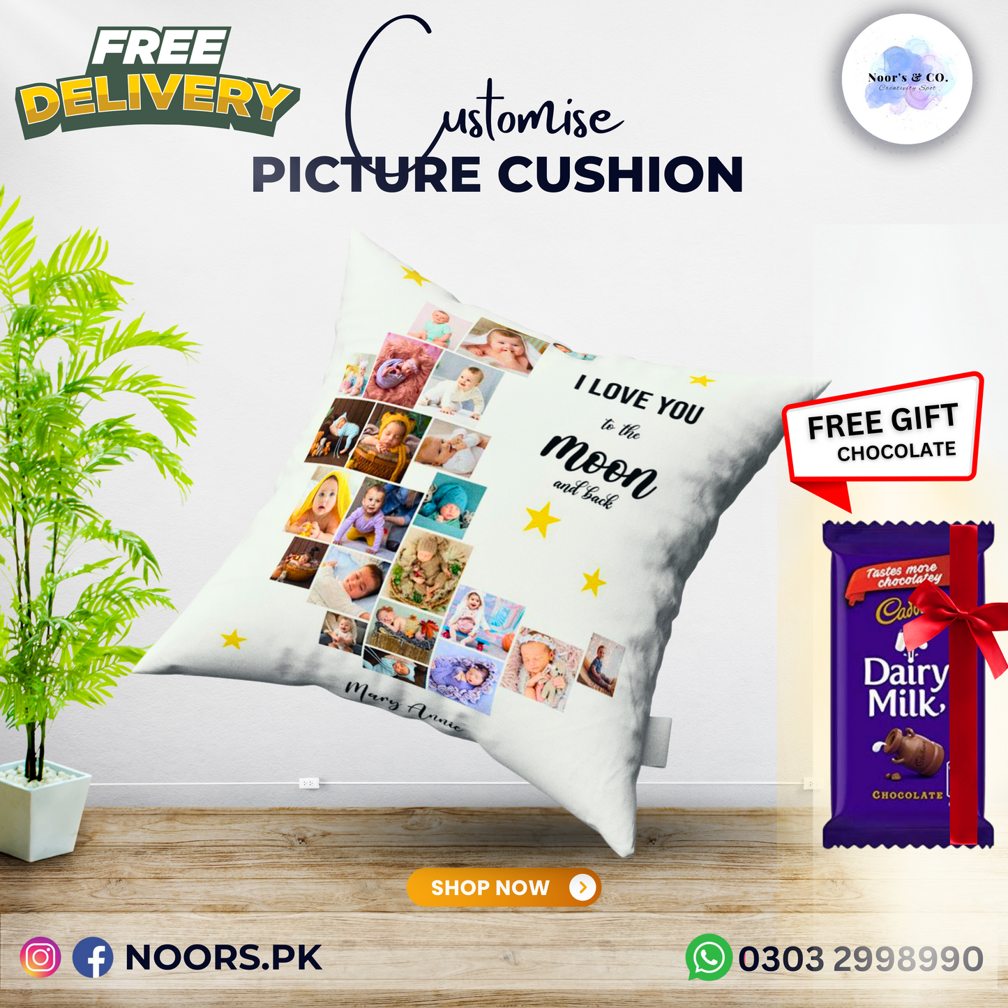 šļø Customized Cushion with Chocolates ā Free Delivery!