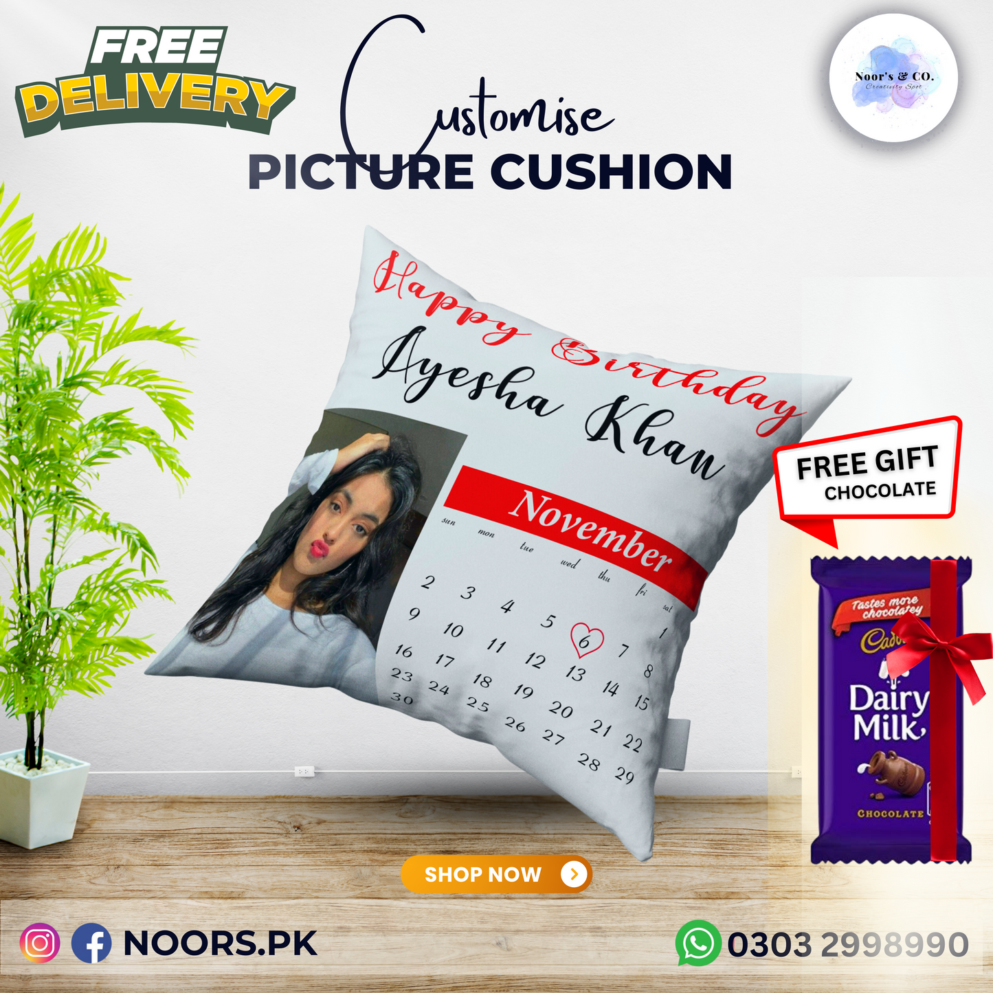 šļø Customized Cushion with Chocolates ā Free Delivery!