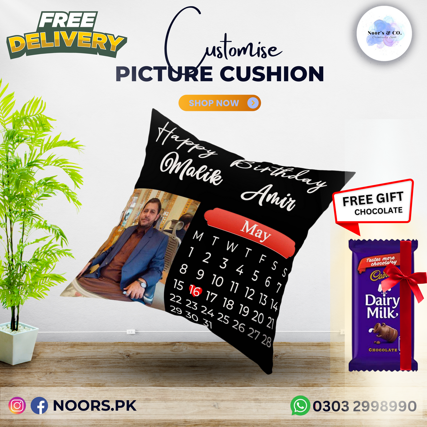 šļø Customized Cushion with Chocolates ā Free Delivery!