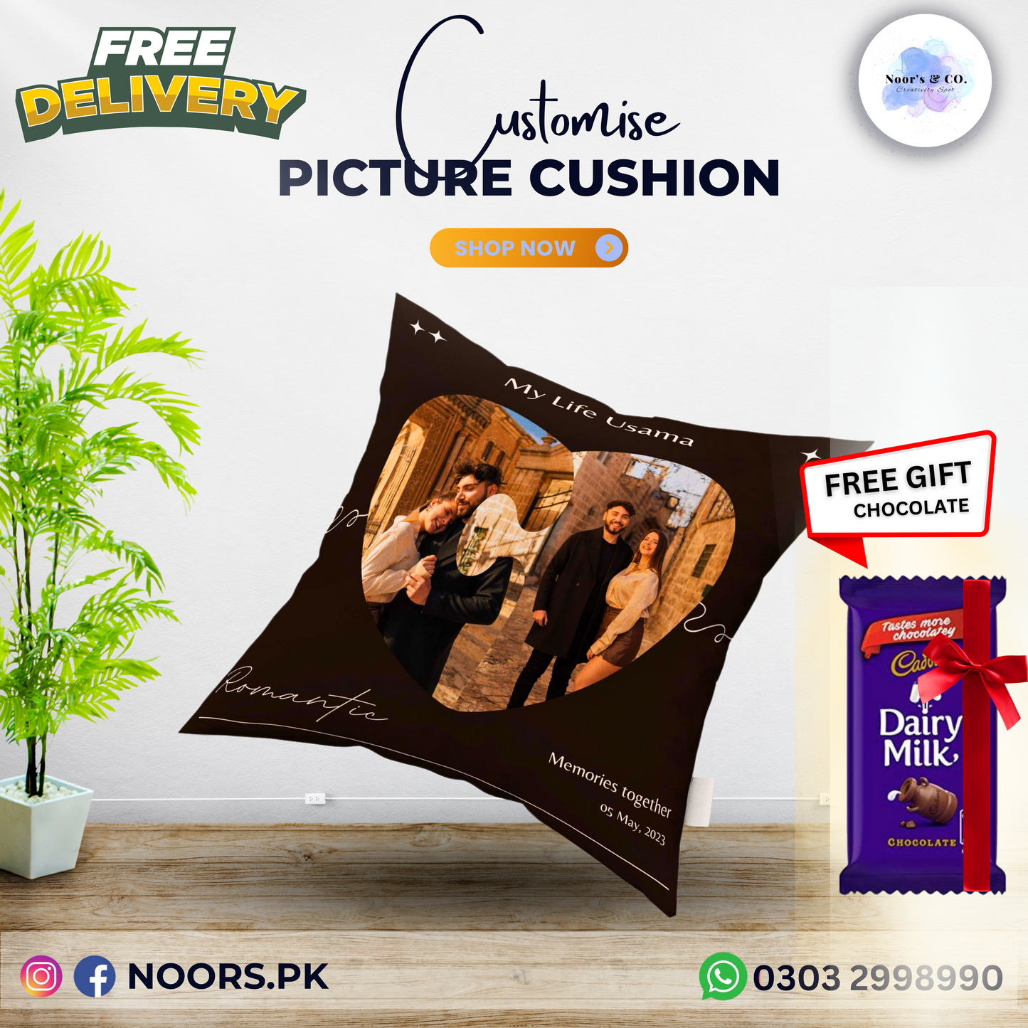 šļø Customized Cushion with Chocolates ā Free Delivery!