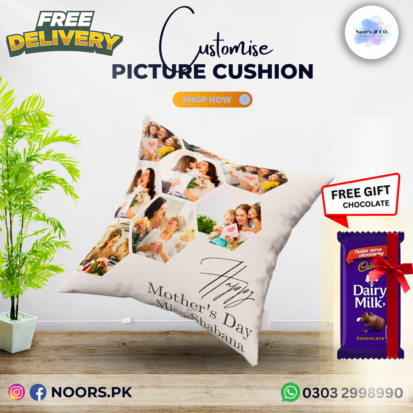 šļø Customized Cushion with Chocolates ā Free Delivery!