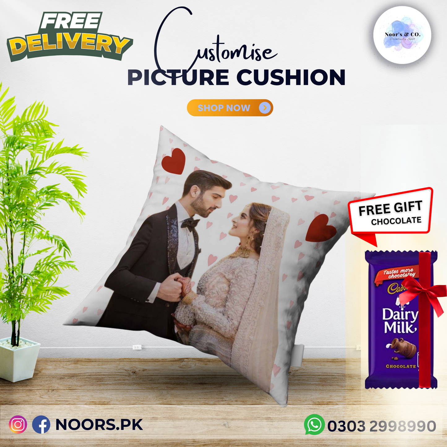 šļø Customized Cushion with Chocolates ā Free Delivery!
