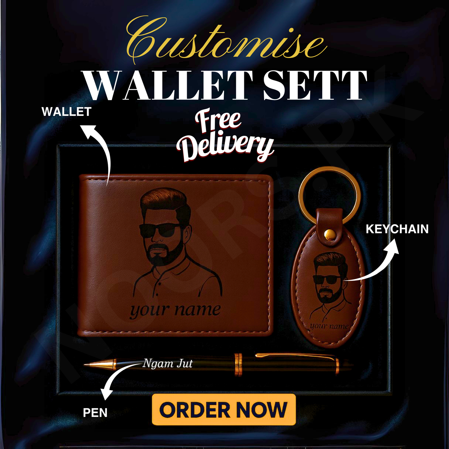 CUSTOMISE WALLET KEYCHAIN AND PEN WITH GIFT BOX (FREE DELIVERY)