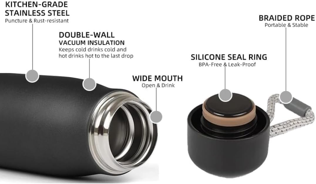 Personlized Water Bottle with Portable Lid Metal Thermos Vacuum Insulated Stainless Steel