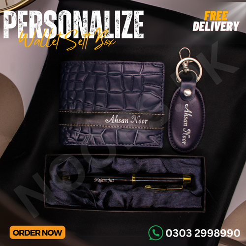CUSTOMISE WALLET KEYCHAIN AND PEN WITH GIFT BOX (FREE DELIVERY)