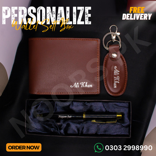 CUSTOMISE WALLET KEYCHAIN AND PEN WITH GIFT BOX (FREE DELIVERY)