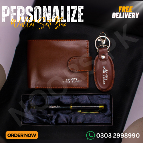 CUSTOMISE WALLET KEYCHAIN AND PEN WITH GIFT BOX (FREE DELIVERY)