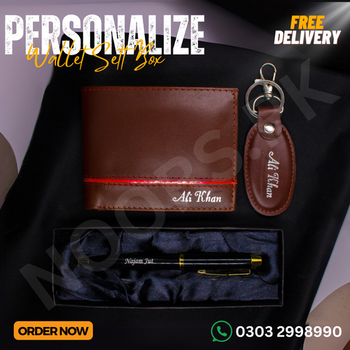 CUSTOMISE WALLET KEYCHAIN AND PEN WITH GIFT BOX (FREE DELIVERY)