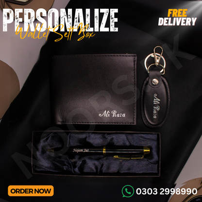 CUSTOMISE WALLET KEYCHAIN AND PEN WITH GIFT BOX (FREE DELIVERY)