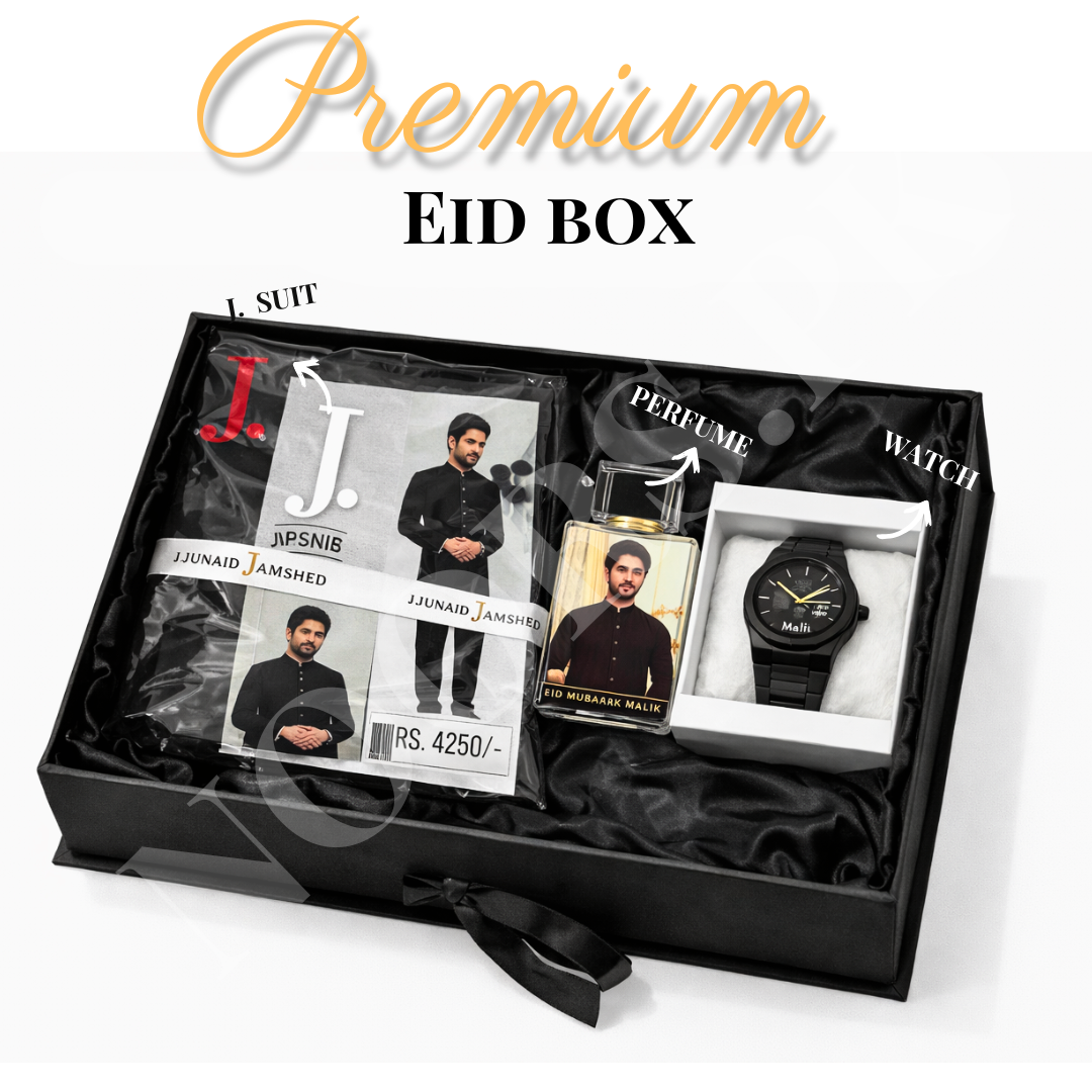Premium Eid Gift Box – Suit, Custom Perfume & Watch | Free Delivery 🎁