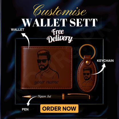CUSTOMISE WALLET KEYCHAIN AND PEN WITH GIFT BOX (FREE DELIVERY)