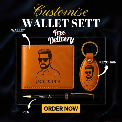 CUSTOMISE WALLET KEYCHAIN AND PEN WITH GIFT BOX (FREE DELIVERY)